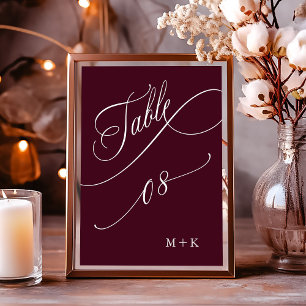 Luxury Calligraphy Burgundy Bröllop nummer 8. Bordsnummer