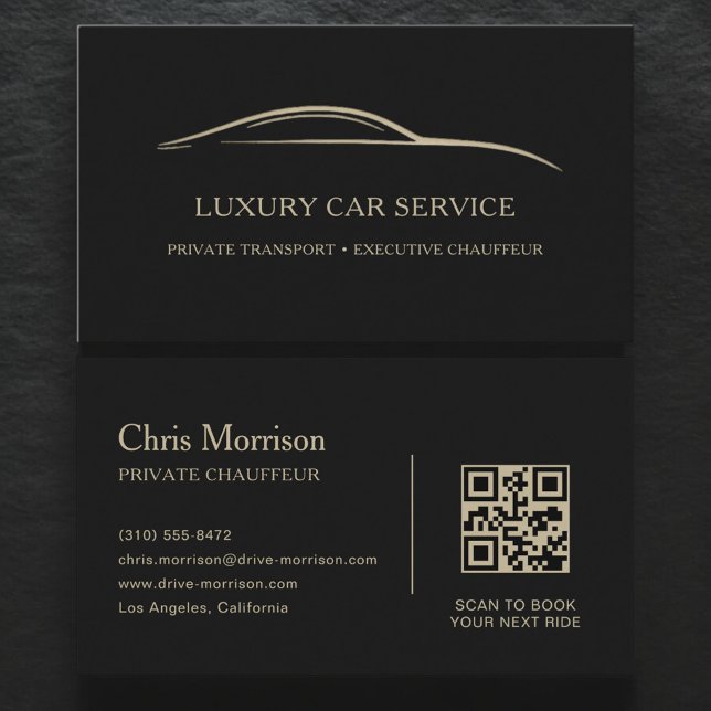 Luxury Car Service QR Code Black & Gold Visitkort (Skapare uppladdad)