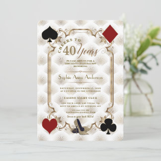 Luxury Casino Gold Cheers To 40 Years Birthday Inbjudningar
