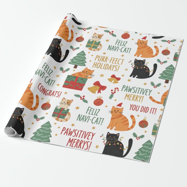 Luxury Cat Christmas Wrapping Paper Festive Feline Presentpapper (Utrullad)