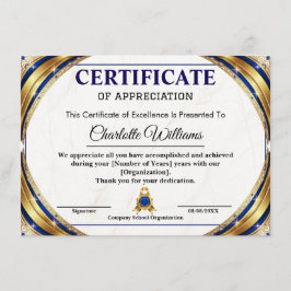 Luxury Certificate of Appreciation Award Template Tilläggskort
