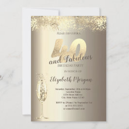 Luxury Champagne Glass Guld Confetti 40:e födelsed Inbjudningar
