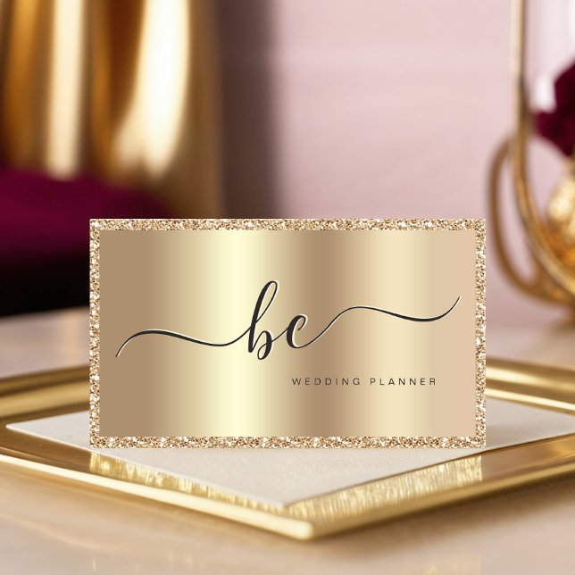 Luxury Champagne Guld Skriva Monogram Modern Visitkort (Skapare uppladdad)