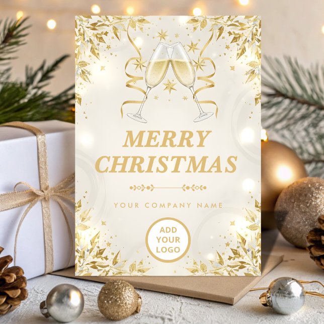 Luxury Champagne & White Modern Business Julkort (Skapare uppladdad)