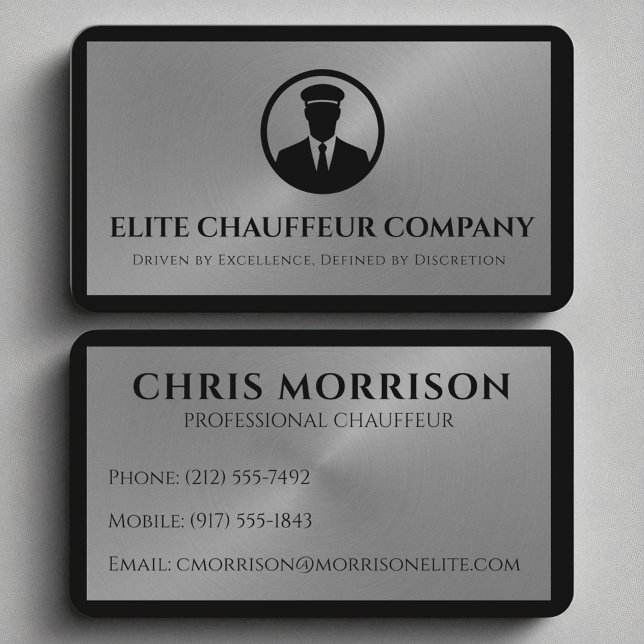 Luxury Chauffeur Elegant Silver Editable Logotyp Visitkort (Skapare uppladdad)