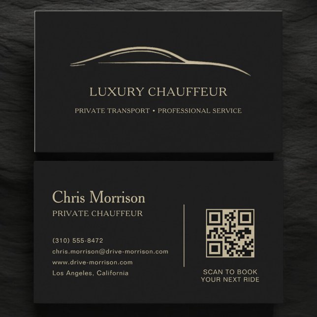 Luxury Chauffeur QR Code Black & Gold Visitkort (Skapare uppladdad)
