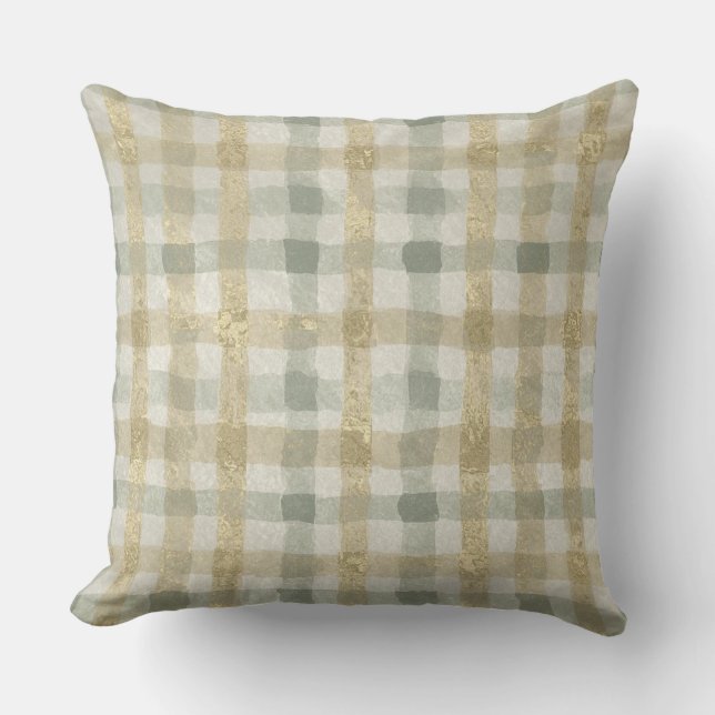 Luxury Checked, Gold Grey Beigi Pattern Kudde (Framsida)