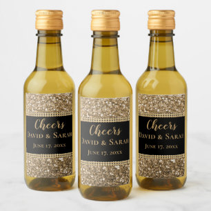 Luxury Cheers Mini Vin-etikett Guld Glitter Pearls Vinetikett