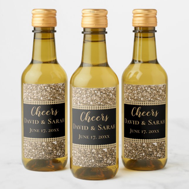 Luxury Cheers Mini Vin-etikett Guld Glitter Pearls Vinetikett (Flaskor)