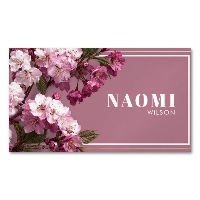 Luxury Cherry Blommar Guld Ram Magnetiska Visitkort (Framsida)