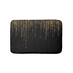 Luxury Chic Black Guld Sparkly Glitter Fringe Badrumsmatta