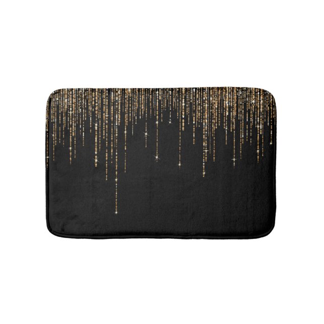 Luxury Chic Black Guld Sparkly Glitter Fringe Badrumsmatta (Framsidan)