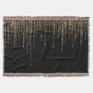 Luxury Chic Black Guld Sparkly Glitter Fringe Filt