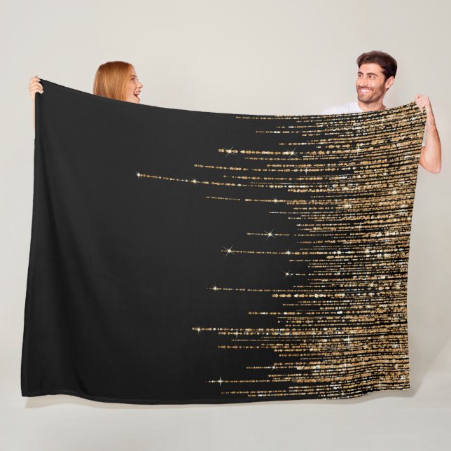 Luxury Chic Black Guld Sparkly Glitter Fringe Fleecefilt (På plats)