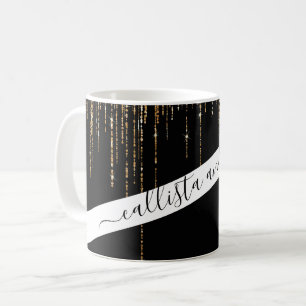 Luxury Chic Black Guld Sparkly Glitter Fringe Kaffemugg