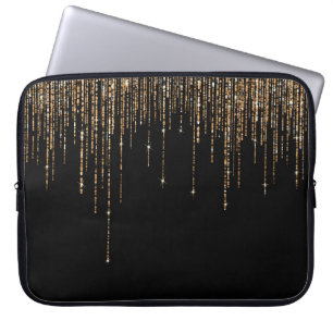 Luxury Chic Black Guld Sparkly Glitter Fringe Laptop Fodral
