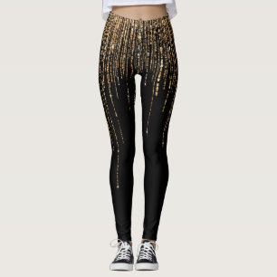 Luxury Chic Black Guld Sparkly Glitter Fringe Leggings