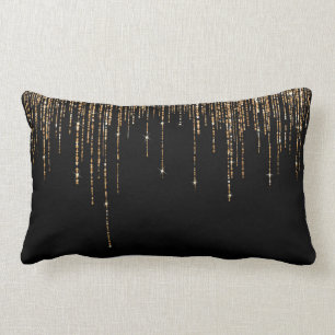 Luxury Chic Black Guld Sparkly Glitter Fringe Lumbarkudde