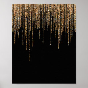 Luxury Chic Black Guld Sparkly Glitter Fringe Poster