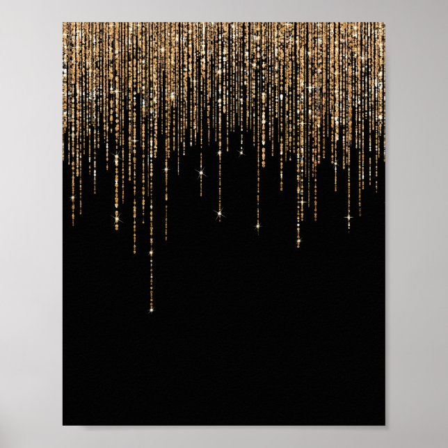 Luxury Chic Black Guld Sparkly Glitter Fringe Poster (Framsidan)
