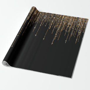 Luxury Chic Black Guld Sparkly Glitter Fringe Presentpapper