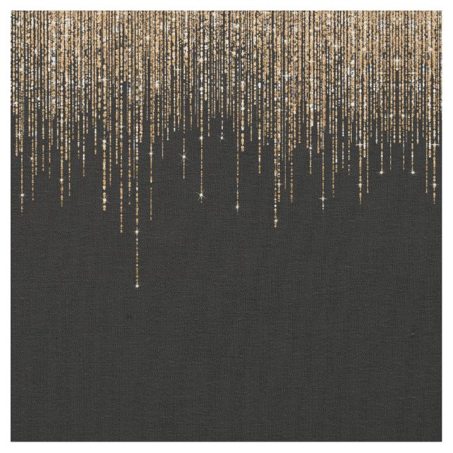 Luxury Chic Black Guld Sparkly Glitter Fringe Tyg (Närbild)