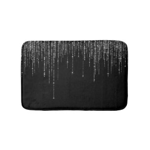 Luxury Chic Black Silver Sparkly Glitter Fringe Badrumsmatta