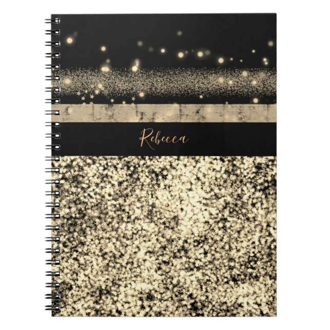 Luxury Chic Guld Glitter Namnteckning Monogram Anteckningsbok (Framsidan)