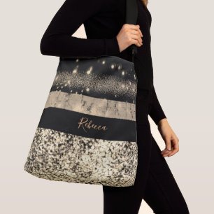 Luxury Chic Guld Glitter Namnteckning Monogram Axelväska
