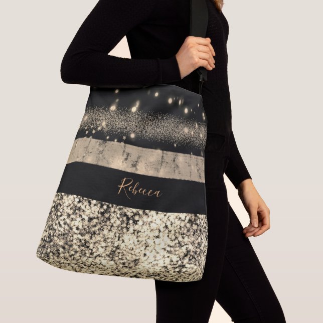 Luxury Chic Guld Glitter Namnteckning Monogram Axelväska (Närbild)