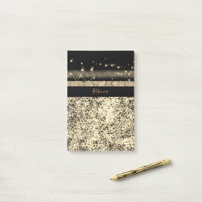 Luxury Chic Guld Glitter Namnteckning Monogram Post-it Block (På skrivbordet)