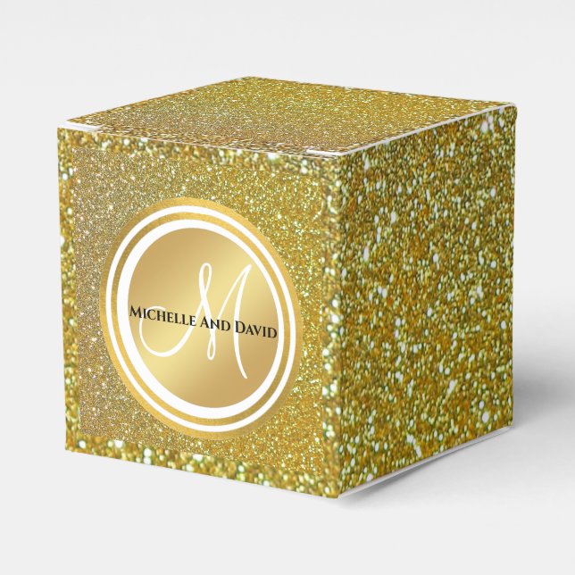 Luxury Chic Guld Glitter Namnteckning Monogram Presentaskar (Framsidan Sidan)