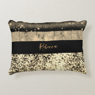 Luxury Chic Guld Glitter Namnteckning Monogram Prydnadskudde