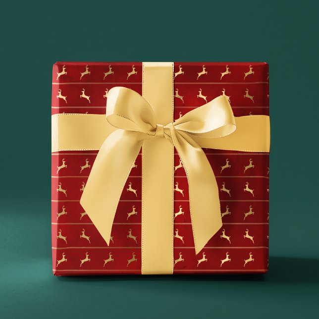 Luxury Chic Guld Reindeer Red-julen Helgdagars Presentpapper (Skapare uppladdad)