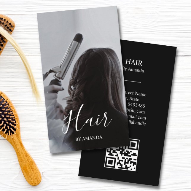 Luxury Chic Hair Hairstylist Beauty Salon QR-kod Visitkort (Skapare uppladdad)