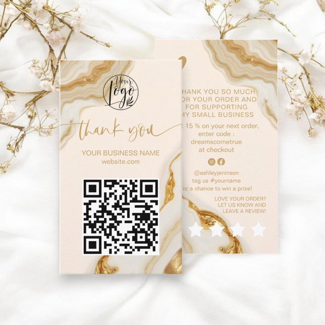 Luxury Chic Marble Gold Foil Tack Order Visitkort (Luxury Chic Marble Gold Foil Thank You Order Business Card)