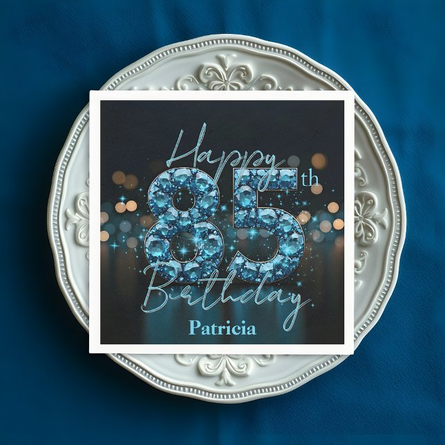 Luxury Chic Sapphire Blue and Black 85 Birthday Pappersservett (Skapare uppladdad)