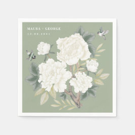 Luxury Chinoiserie Sage Green Ivory Floral Wedding Pappersservett