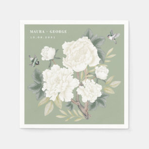 Luxury Chinoiserie Sage Green Ivory Floral Wedding Pappersservett