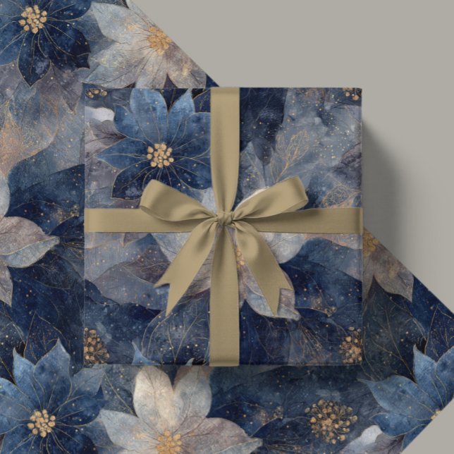 Luxury Christmas Blue and White Poinsettia Gift  Presentpapper (Skapare uppladdad)