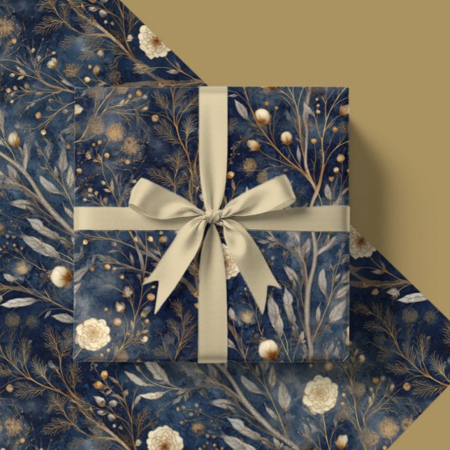 Luxury Christmas Navy and Cream Floral Gift  Presentpapper (Skapare uppladdad)