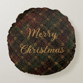 Luxury, Christmas Pattern, Gold Merry Christmas Rund Kudde