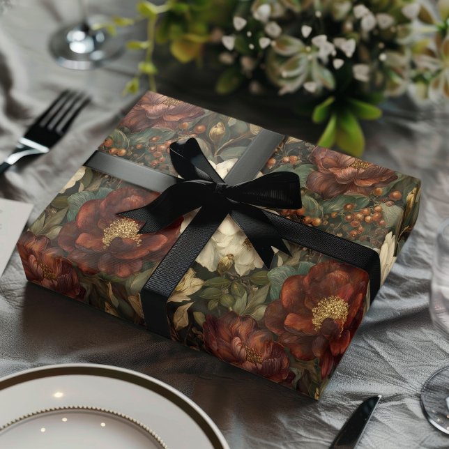 Luxury Christmas Red and Winter White Floral Presentpapper (Skapare uppladdad)