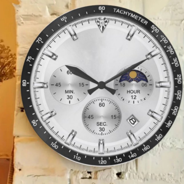  Luxury Chronograph Silver Racing Dial Stor Klocka (Skapare uppladdad)