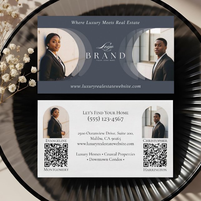 Luxury Classy Dual Agent Professional Real Estate Visitkort (Luxury Classy Dual Agent Professional Real Estate Business Card)