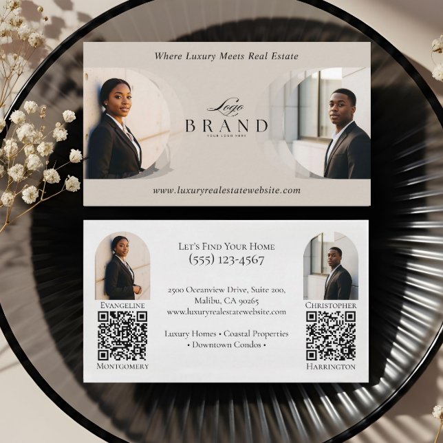 Luxury Classy Dual Agent Professional Real Estate Visitkort (Luxury Classy Dual Agent Professional Real Estate Business Card)