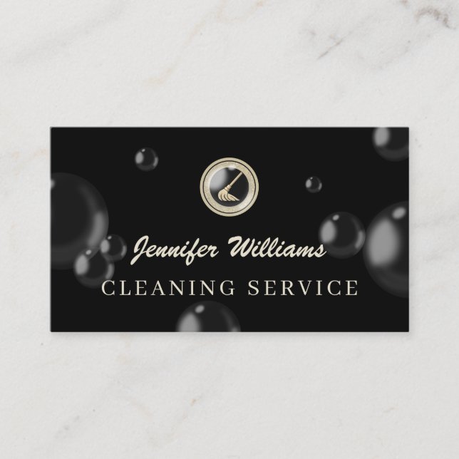 Luxury cleaning mop logo cleaner visitkort (Framsida)