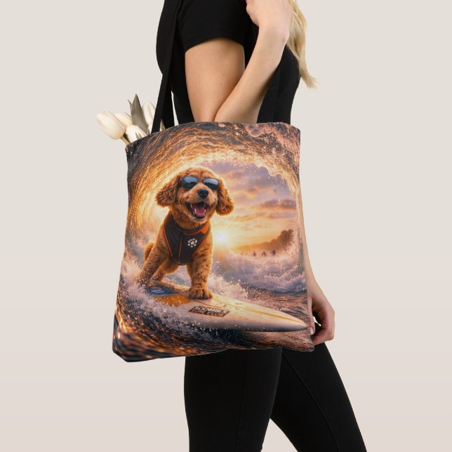 Luxury Cockapoo Surf – Ocean Dog Art Tygkasse (Närbild)