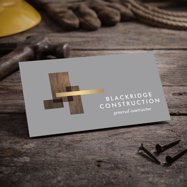 Luxury Contractor Construction Wood Logo Gray Visitkort (Skapare uppladdad)