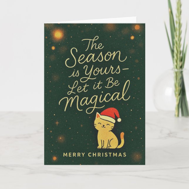 Luxury Cozy Santa Cat Christmas Card Kort (Framsida)